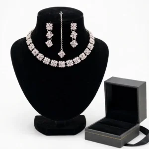 Fancy Silver Plated Zircon Necklace Set with Earrings