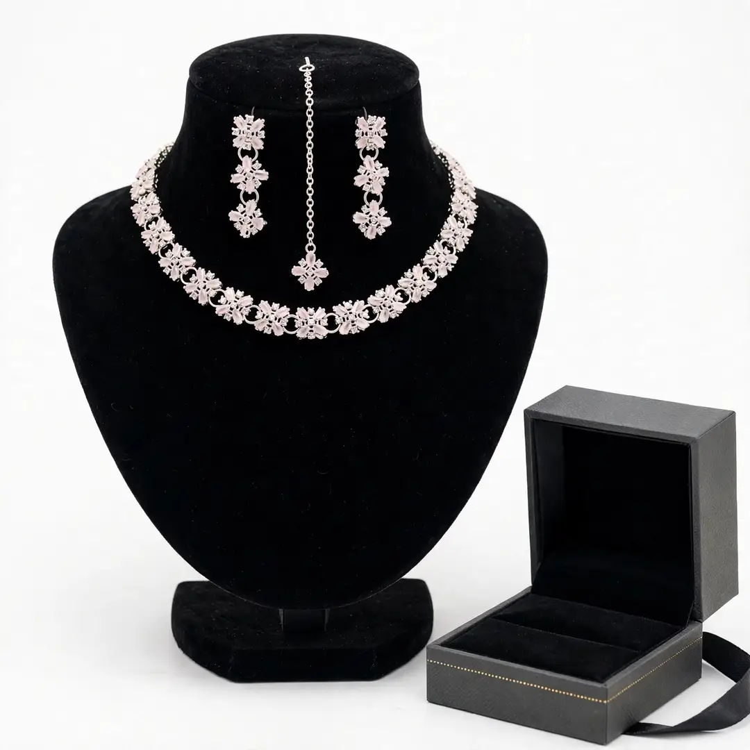 3193 41 mz3193200028aacn 763644001 product 1 Fancy Silver Plated Zircon Necklace Set with Earrings