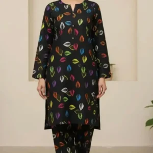 2 Pcs Women's Unstitched 3-D Block Printed Shirt and Trouser Suit