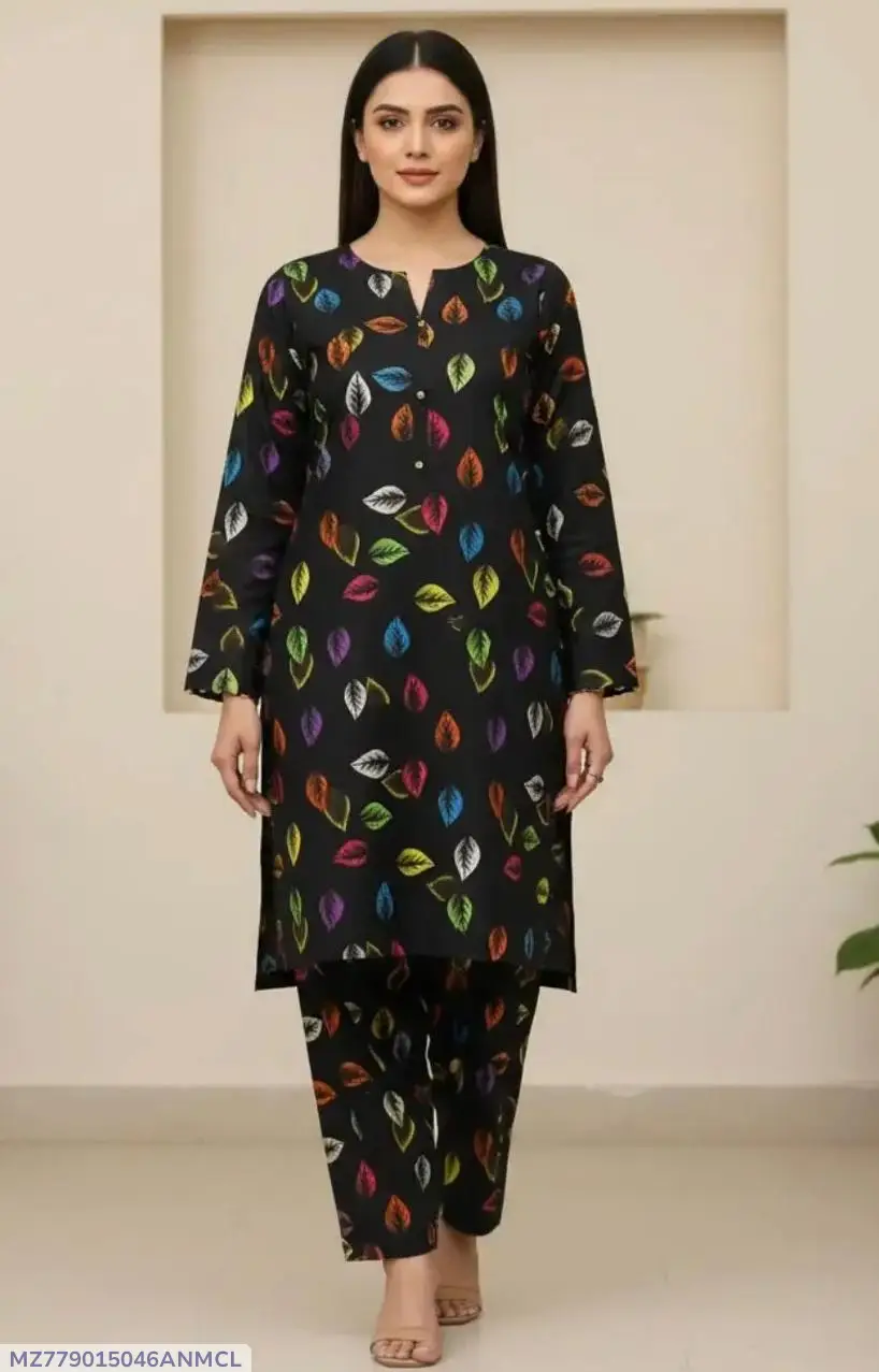 1049 3 737926 product 1 2 Pcs Women's Unstitched 3-D Block Printed Shirt and Trouser Suit