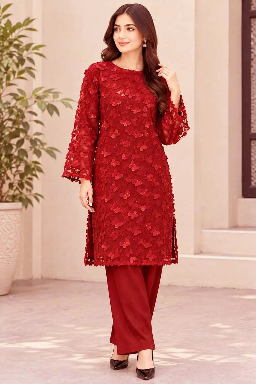 1176 3 mz1176200562shklfs 767084001 product 1 2 Pcs Women's Unstitched Embroidered Suit in Red Color