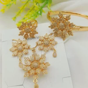 Golden Flower Jewelry Set for Women with Zarcoon Stones in Golden and Silver