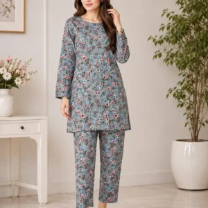 2 Pcs Women's Unstitched Printed Suit Shirt and Trouser