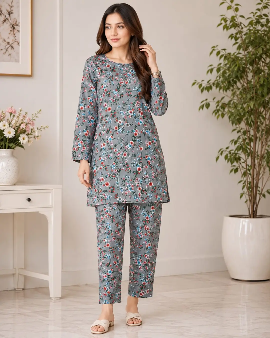 962 3 750647 product 1 2 Pcs Women's Unstitched Printed Suit Shirt and Trouser